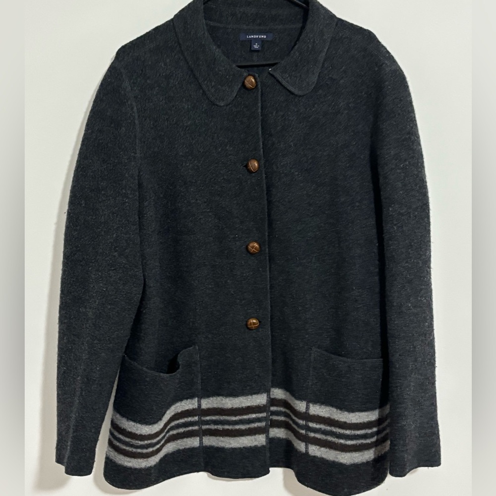 Gorgeous Wool Lands' End Charcoal Button-Up Coat - image 1